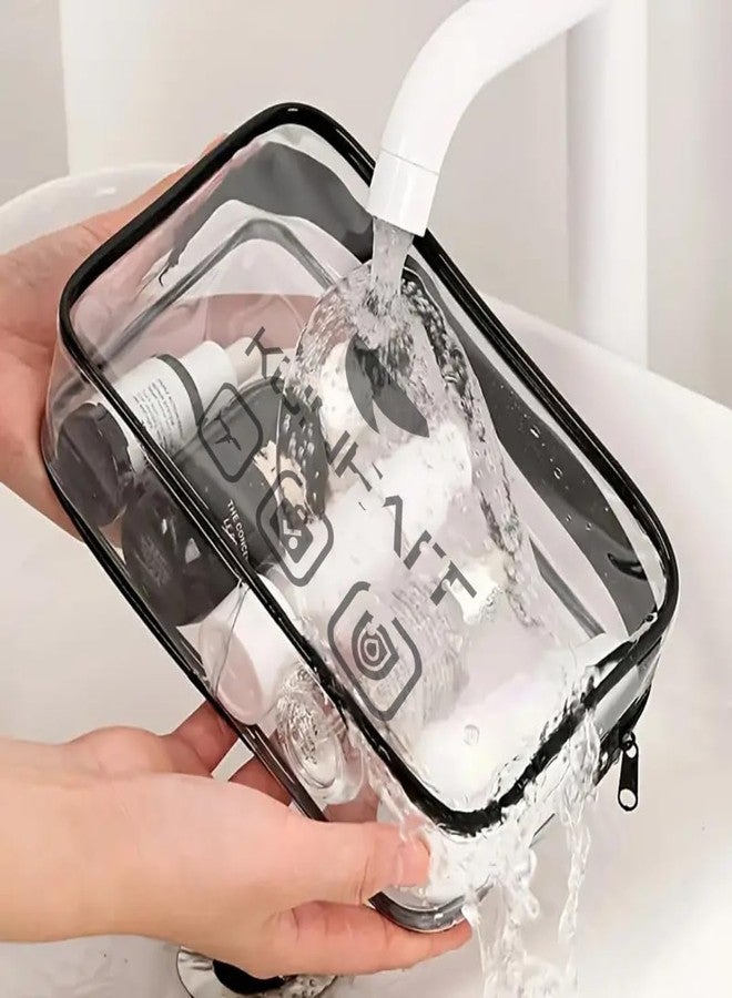 KUNFAIT Transparent PVC Makeup Pouch Travel Organizer Zipper Cosmetic Toiletry Bag for Men & Women Set of (3) - Image 4